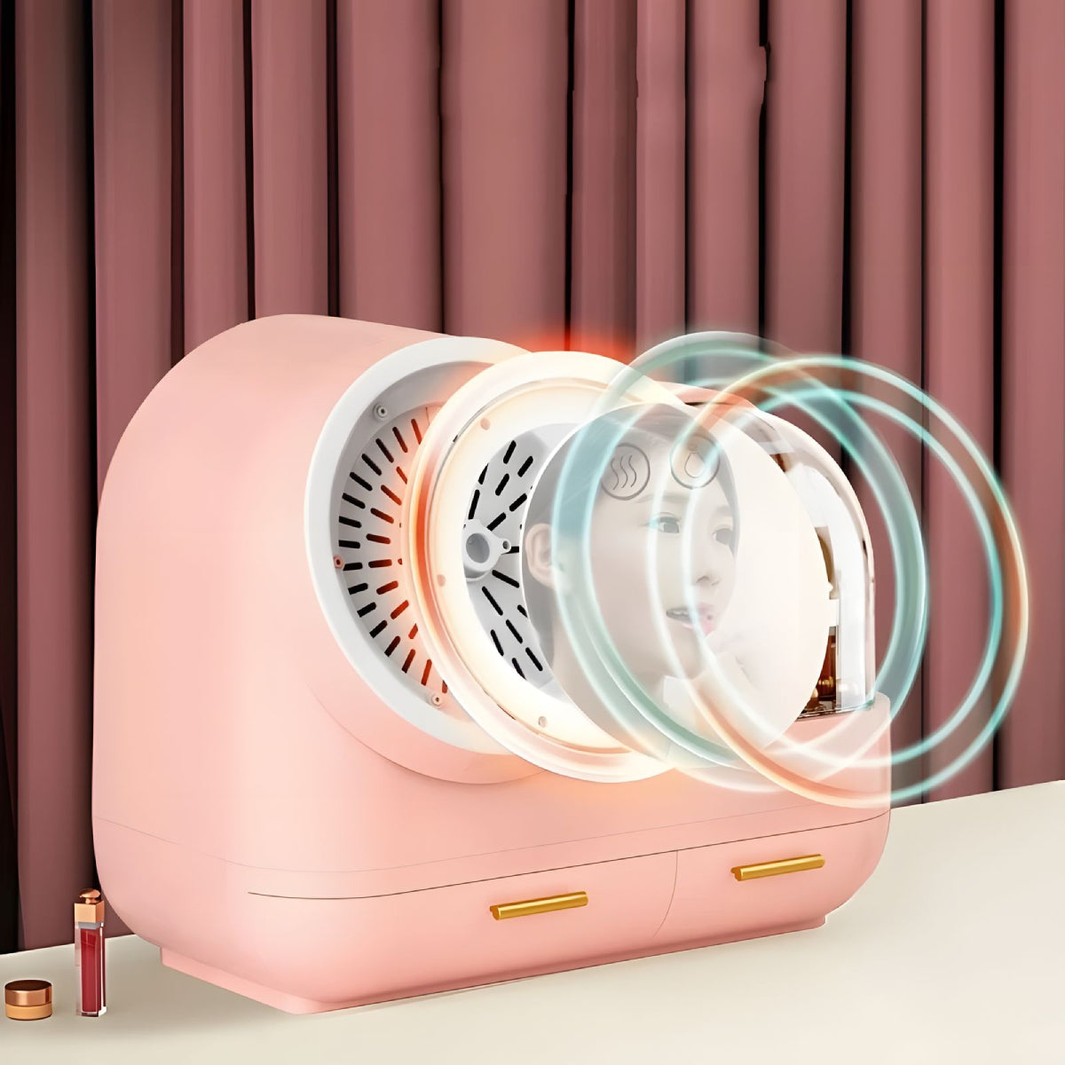 Boîte de Rangement Cosmétique avec Miroir et Ventilateur LED